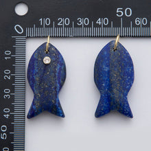 18K Gold Filled 38.8mm Clear CZ Natural Gemstone Fish Charm Bar | D265 - D533: Lapis Lazuli