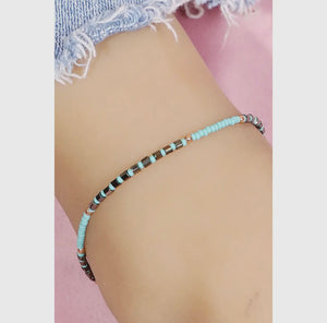 Turquoise & Black Seed Beaded Anklet