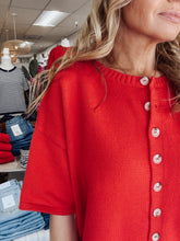 Riviera Club Button Up Sweater Knit Top - Poppy