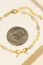 Gold Dipped Ribbon Bow Charm Chain Bracelet - Silver