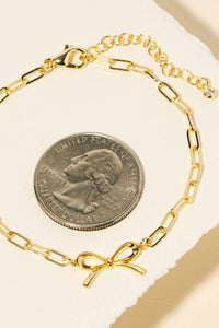 Gold Dipped Ribbon Bow Charm Chain Bracelet - Silver