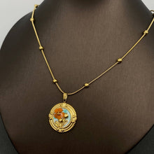 18K Golden SS Dried Flower Round Charm Necklace