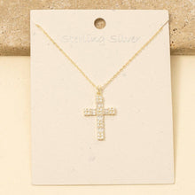 Sterling Silver Cz Pave Cross Pendant Necklace - Gold