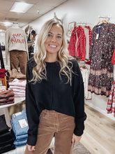 Highland Ridge Solid Crewneck Front Seam Knit Sweater - Black