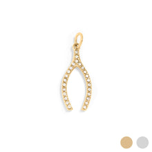 18K Gold PVD Stainless Steel Rhinestone Wishbone Charm Bar - Stainless Steel Silver
