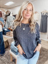 Nantucket Marled Long Sleeve Ribbed Knit Top - Navy