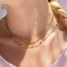 18K Gold PVD Stainless Steel Multi Confetti Chain Necklace: Charm Bar Gold / 16+2"
