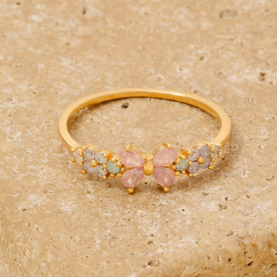 Gold Dipped Cz Flower Bow Ribbon Ring