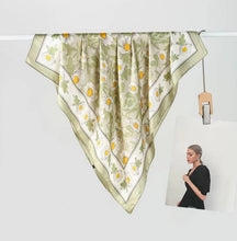 Spring Meadow Daisy Silky Feel Bandana Scarf - Olive