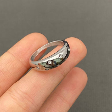 Cubic zirconia Stars 18K Gold Plated S.Steel Ring - Silver size 6