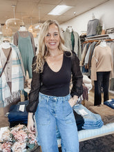 Whitmore Double Lined Bodysuit with Lace Sleeve Detail - Black