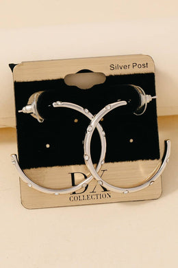 Gold Dipped Cz Station Studded Hoop Earrings - Silver