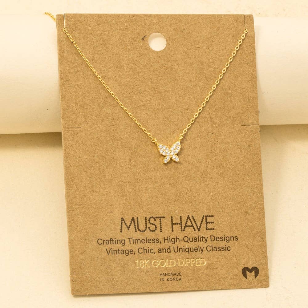 Mini Butterfly Charm Necklace - Gold