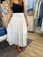 Seaside Stroll Nautical Eyelet Smocked Waist Midi Skirt - Ecru