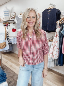 Cherrywood Gingham Cotton Blend Top