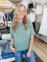 Tennis Terrace Textured Striped Crew Neck Short Sleeve - Dark Jade