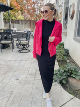 Knit Long Sleeve Button Down Thick Sweater Cardigan With Pockets - Fuschia