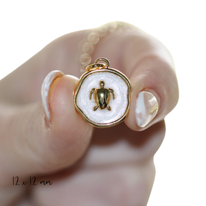 Golden Sea Turtle ~ White Coin Charm Bar - Gold