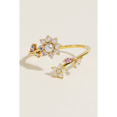 Mixed Studded Floral Open Band Ring - Gold