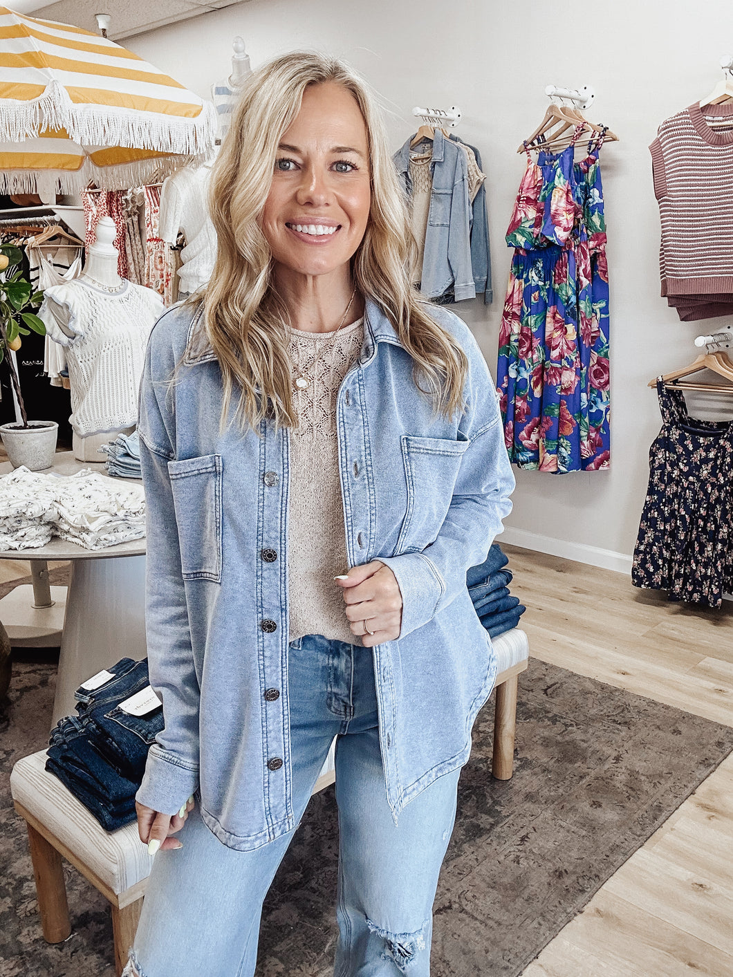 Camden Ultra Soft Denim Look Shacket - Light Denim
