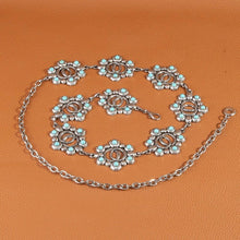Turquoise Floral Concho Chain Belt - Silver