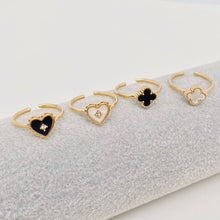 Heart Shaped & Clover 18K Gold Plated Ring - White