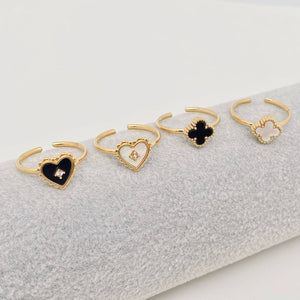 Heart Shaped & Clover 18K Gold Plated Ring - White