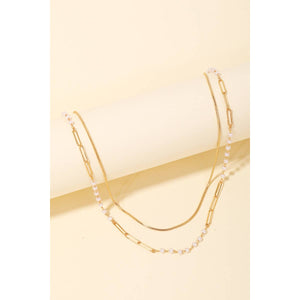 Double Chain Bead Layered Necklace - Gold