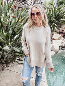 Cozy Chill Mornings Reverse Stitching Detail Sweater - Taupe
