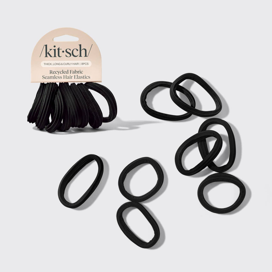 Recycled Seamless Hair Elastics 8pc Set- Black