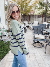 FINAL SALE Cozy Creek Stripe Sweater Striped Crew Neck Long Sleeve Sweater  - Light Olive