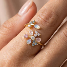 Gold Dipped Cz Multicolor Pastel Floral Ring - Gold
