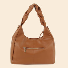 Braided Handle Faux Leather Hobo Hand Bag - Brown