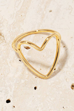 Metallic Wire Heart Band Ring - Gold