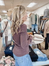 Calder Puckered Jacquard Crew Neck Top with Thumbhole Detail - Plum