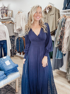 Midnight Riviera Lace Panel V Neck Maxi Dress - Midnight