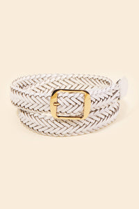 Faux Leather Braided Belt - Brown