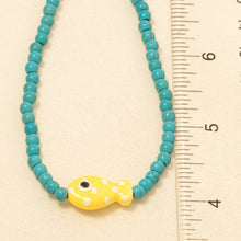 Ceramic Fish Pendant Ball Beaded Necklace - Red