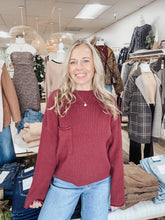 Parker Mock Neck Pocket Detail Long Sleeve Sweater - Burgundy