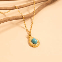 18K Gold PVD Stainless Steel Turquoise Tear Drop Charm Bar - Stainless Steel Silver