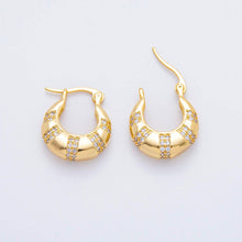 18K Gold Filled 20mm Micro Paved CZ Lined Dome French Lock Latch Hoop Earrings