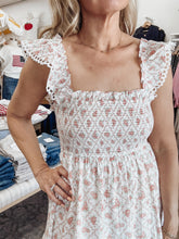 Garden Party Floral Trellis Pattern Smocked Mini Dress - Coral