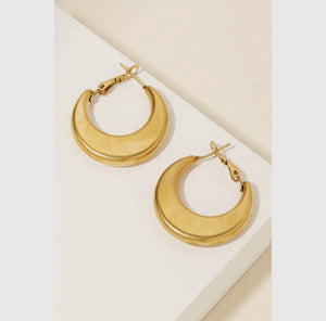 Rounded Metallic Crescent Hoop Earrings - Gold