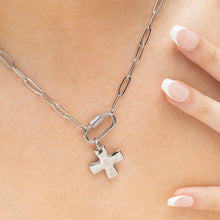 18K Gold PVD Stainless Steel Textured Gold Cross Charm Bar: Stainless Steel Silver