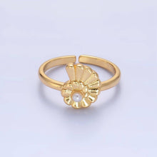 24K Gold Filled Clam Shell Pearl Adjustable Ring in Gold