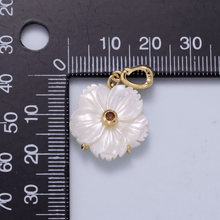 16K Gold Filled 20mm Birthstone CZ Mother of Pearl Flower Snap Drop Pendant | Charms-00965 ~ Charms-00976: April - Diamond
