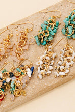 Pebble Stone Beaded Fringe Dangle Earrings - Turquoise