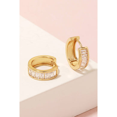 Mini Rhinestone Studded Huggie Earrings - Gold