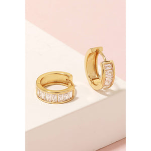 Mini Rhinestone Studded Huggie Earrings - Gold