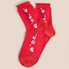 Embroidered Snowman and Santa Christmas Theme Socks - Navy